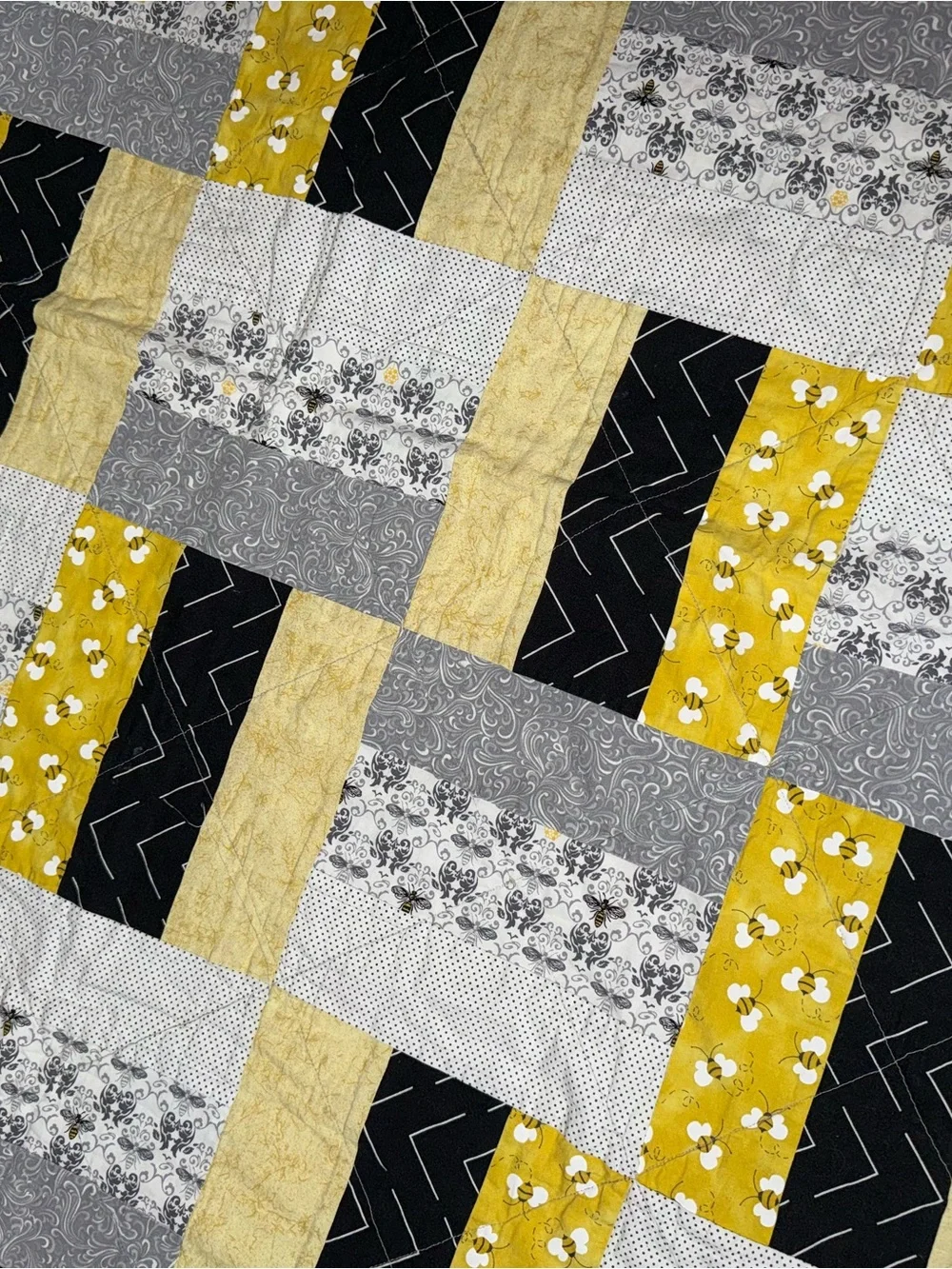 Bumblebee Patchwork Quilt Baby Blanket Double Sided Handmade Coquette Newborn